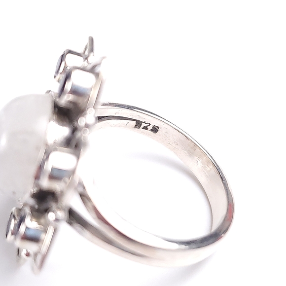 925 Sterling Silver Rainbow Moonstone and Iolite Flower Ring Size 7.5 - Picture 12 of 16